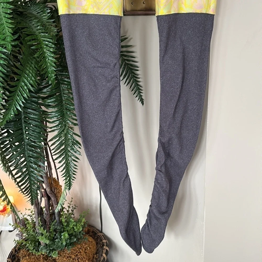 ALO Yoga Goddess Indio Zest High Waist Leggings Yellow Geometric & Gray Ribbed